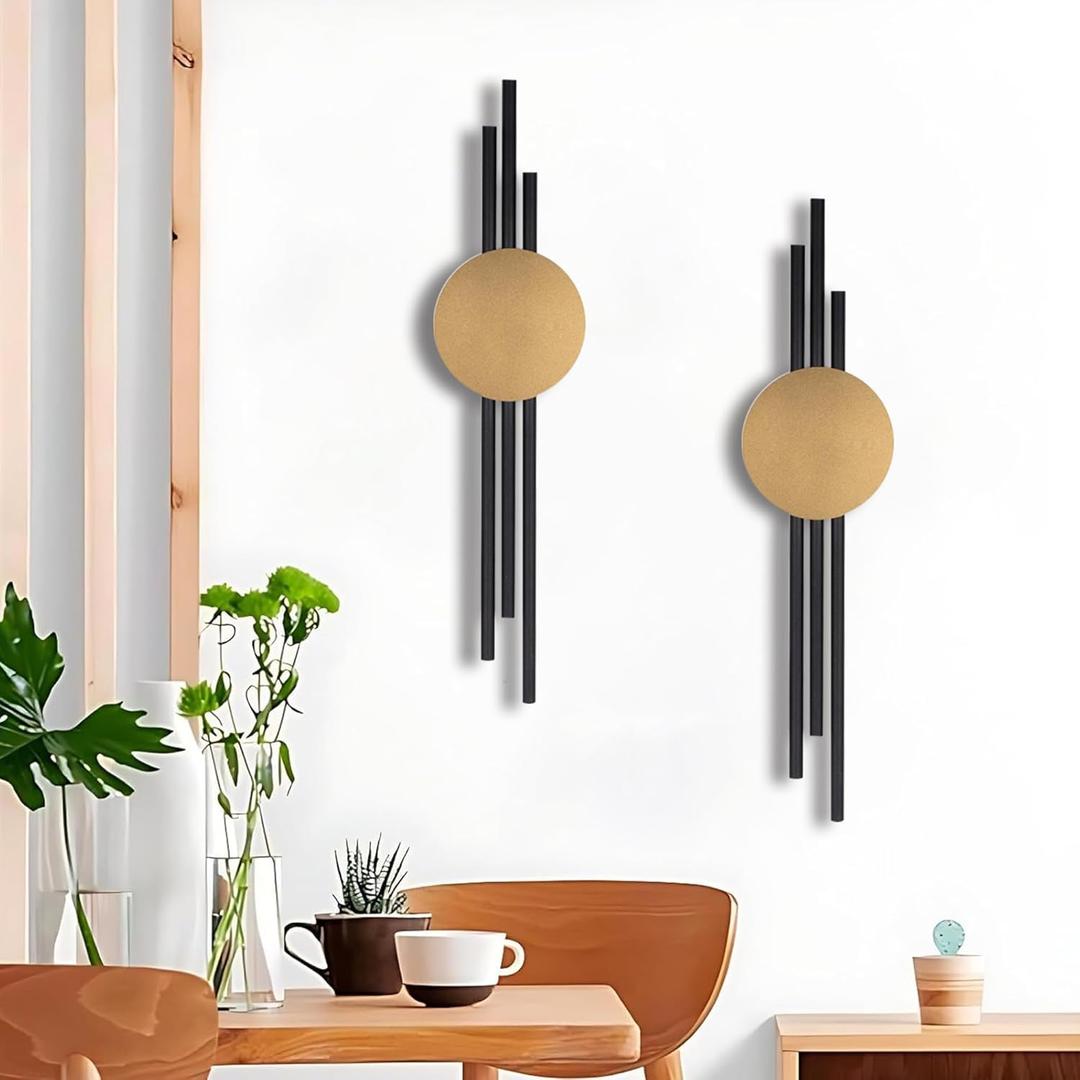 JFUJFU 3d Large Wall Art for Living Room Metal Black And Gold Decor for Entryway & Hallway & Dining Room (Set of 2, 23.5" x 6.7")