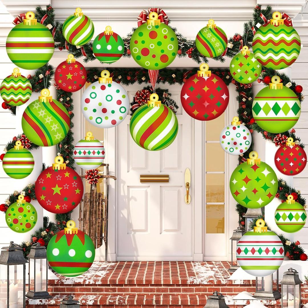 24 Pcs Christmas Decorations Outdoor Ornaments Lime Green Christmas Balls Yard Hanging Ornaments Plastic Holiday Garden Porch Yard Lawn Hanging Decorations for Xmas Tree Front Door Decor