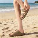 Slides for Women and Men, Double Buckle Rubber Sandals with Arch Support, Pillow Slides Thick Cushion Non Slip Shower Shoes Comfort Beach Sandals, 8-8.5 Women/7-7.5 Men