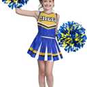 Spooktacular Creations Girl Cheerleader Costume, Halloween Cute Cheer Uniform Outfit with Accessories for Dress Up Parties (Blue, L)