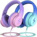 Bila Kids Headphones, Wired Over Ear Headphones with Microphone, Volume Limiter for Girls & Boys, Foldable for Learning & Entertainment (Gradient Blue, Gradient Purple) 2 Pack