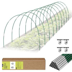60 PCS Garden Hoops for Raised Beds, Rifny 10 Sets Greenhouse Hoops Kit of 8 FT Long Grow Tunnel, Rust-Free Fiberglass Garden Support Poles for Insect Mesh Netting Freeze Plant Cover (Green)