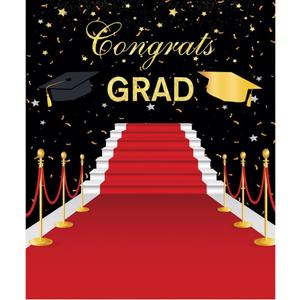 Renaiss 5x7ft Congrats Grad Backdrop for Photoshoot Graduates Students Portrait Red Carpet Avenue of Stars Photography Background Grad Hats Banner Graduation Prom Party Decors Photo Studio Props (FSW08465)