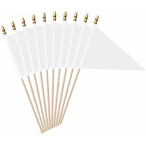 LUSEOAN 20 Pack White Mini Pennant Wood Stick Sublimation Flag Set - 5x8 Inch Solid Color Blank Hand Held Small Miniature Triangle Plain Flags for DIY Graffiti,School,Kids Birthday,Grand Opening