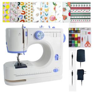 Sewing Machine for Beginners with 20 Pcs Fabric and 32 Pcs Sewing Threads Kit,Portable Sewing Machine with 12 Built-in Stitches,2 Speed(High-Low Speeds) Blue