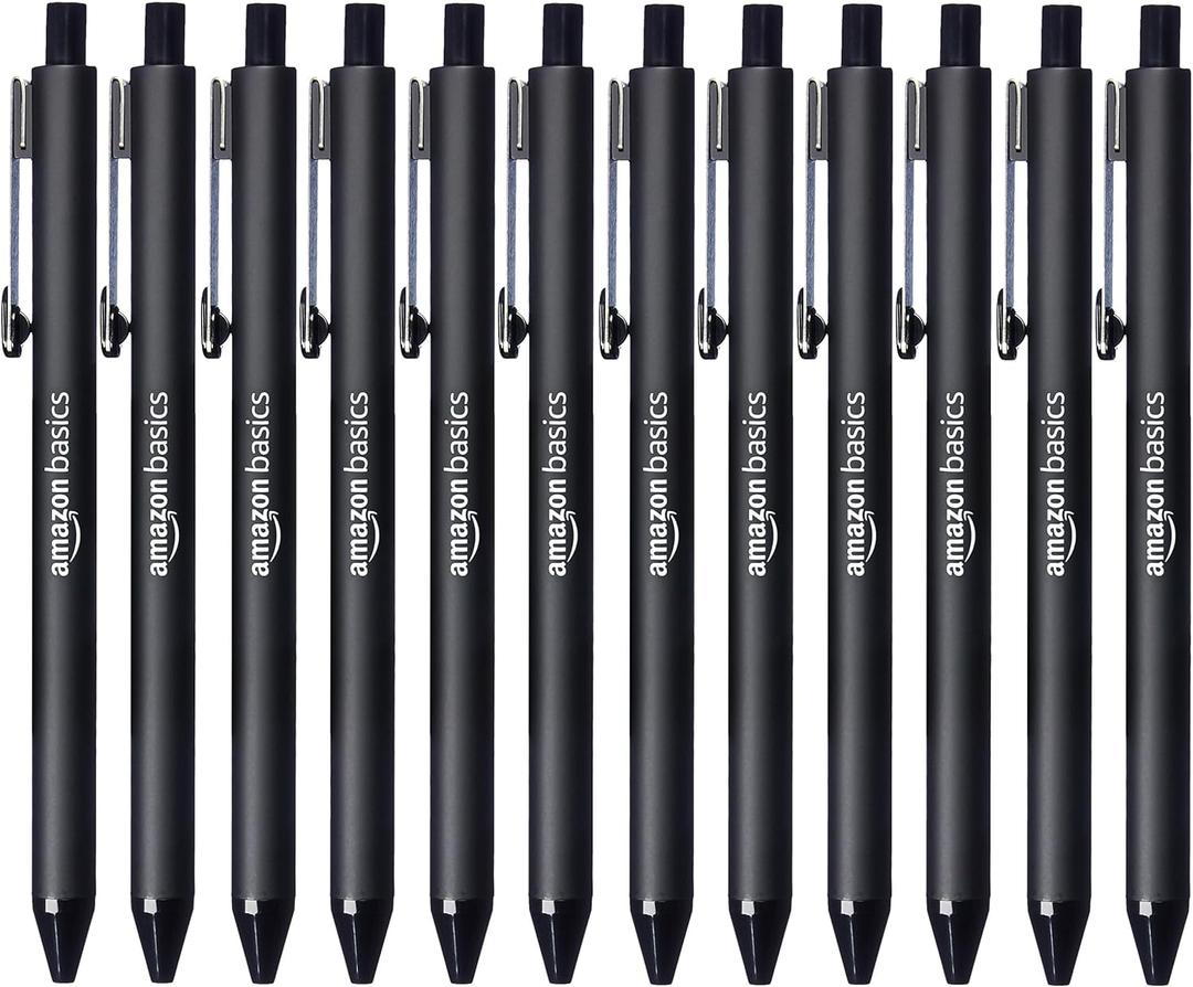 Amazon Basics Black Ballpoint Pens for Smooth Writing, Retractable, 12-Pack