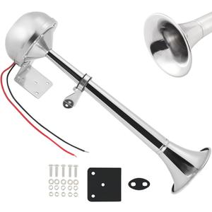 Boat Horn Waterproof Stainless Steel Single Trumpet, Electric Horn for 12v Boats Ship Sailboat Yacht Off-Road Vehicle Truck SUV RV Vans Touring Car