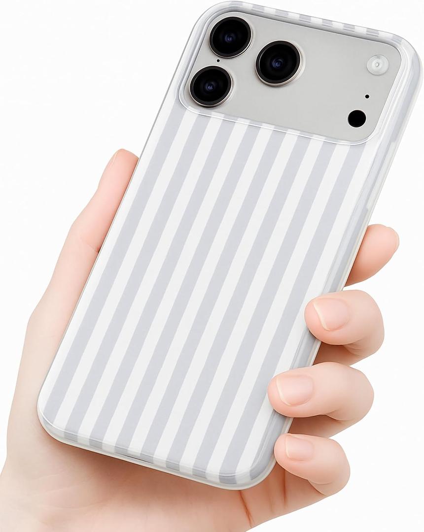 Compatible with iPhone 17 Pro Max Case, with Aesthetics Striped Design Case for Women Girl, Cute Fashion Simple Soft TPU Slim Protection Phone Case for iPhone 17 Pro Max 6.9'' - Light Blue & White