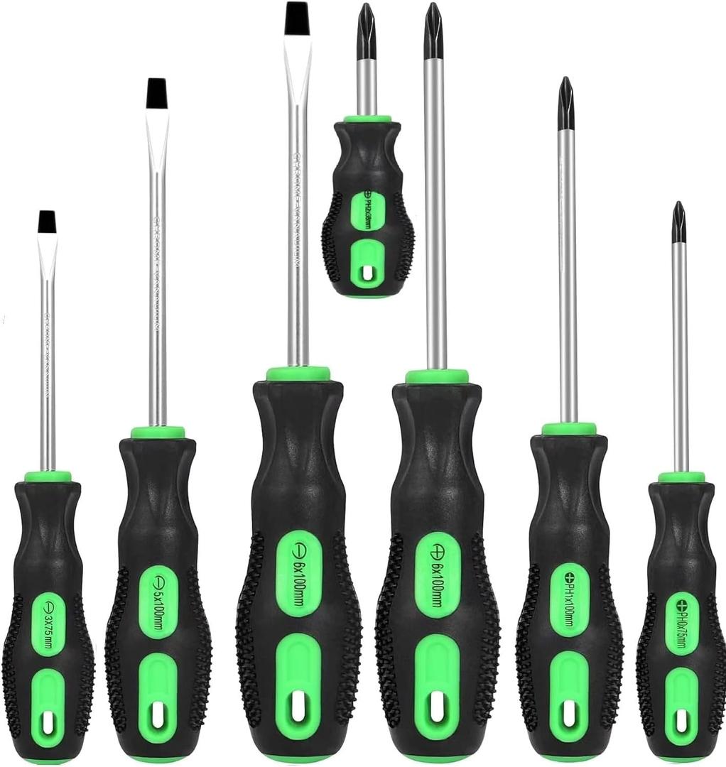 GURADESIGN 7-Piece Magnetic Screwdrivers Set, 4 Phillips and 3 Flat, Professional Cushion Grip Screwdriver Set