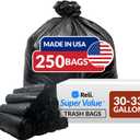 Reli. 30-33 Gallon Trash Bags Heavy Duty | 250 Count Bulk | Black Large Trash Bags 30+, 32 Gallon | Made in USA