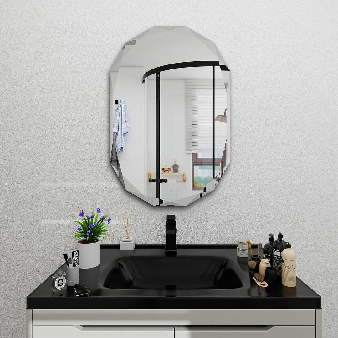 Beveled Bathroom Mirror, 20X30 Inch Single Beveled Edge Frameless, Beveled Edge Mirrorfor Living Room Bedroom Entryway Mantel Hallway Decoration, Hang Horizontally or Vertically (20 * 30inch)