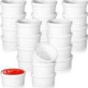 24 Pcs 1 oz Mini Ramekins Small White Ceramic Porcelain Souffle Dish Custard Sauce Dipping Dessert Cups Oven Safe Bowls for Charcuterie Pudding Creme Brulee Condiment Baking Bakeware