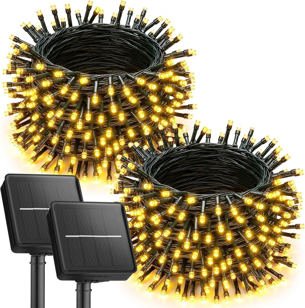 Brightown 2 Pack Solar String Lights Outdoor Waterproof, 92Ft 240 LED Solar Lights Outdoor with 8 Modes, Outdoor Light Solar Powered for Patio Yard Tree Garden Party Decorations, Warm White