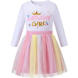 LYSMuch Toddler Baby Girls Birthday Outfits Princess Long Sleeve Shirt Mesh Tutu Skirt Set (6-7 Years, White)