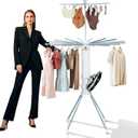 Clothes Drying Rack 2025 Upgrade 4-Legged 3-Tier Foldable Laundry Rack with 4 Pulleys 20 Clips,6 Shoe Dryers 16Drying Rods for Indoor/Outdoor, Camping, Poolside Space Saving, Whit