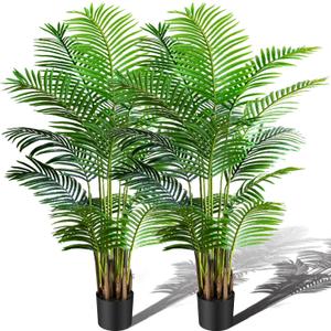 KOL 6ft 2-Pack Artificial Areca Palm Plant in Pot, Fake Tropical Cane Palm Silk Tree Indoor Outdoor, Dypsis Lutescens Plants, 70in Lifelike Faux Silk Plant Home Garden Decoration, Housewarming Gift