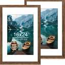 16x24 Frame Set of 2, Rustic Brown Wood Style - Display 16 x 24 Picture without Mat or 12x18 Picture with Mat, Wall Mounting Horizontal and Vertical