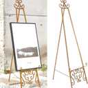 15"L x 25.5"W x 56.5"H Metal Scroll Extra Large Free Standing Adjustable Display Stand Easel with Chain Support, Heavy Duty Easel for Sign, Wedding, Picture Frame, Mirror, Gold (No Assembly Required)