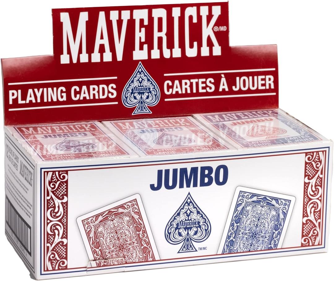 Maverick Jumbo Playing Cards 12 Pack, Large Print, Blue Deck, Bulk Playing Cards for Poker, Card Games, and Group Play