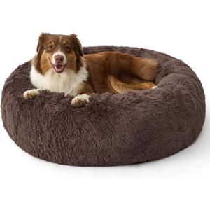 Bedsure SupportMax Calming Dog Beds Large Sized Dog - 36in Donut Washable Large Pet Bed,Anti-Slip Removable Cover,420GSM Round Anti-Anxiety Fluffy Plush Faux Fur Bed, Fits up to 80 lbs Pets