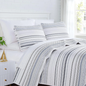Southshore Reversable Striped Queen Quilt Comforter Set 98 x 98 Two Shams