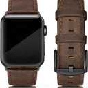 EDIMENS Leather Bands Compatible with Apple Watch 42mm 44mm, Genuine Leather Vintage Strap Classic Buckle Compatible with Apple iWatch Series 5/4/3/2/1, Sports&Edition Men & women,Retro Brown