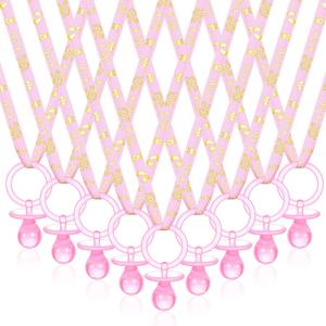 Geiserailie 36 Pcs Baby Shower Pacifiers Necklace Acrylic Pacifiers Necklace Charm Party Favors for Girls Boys Baby Shower Party Decorations Table Scatter(Pink)