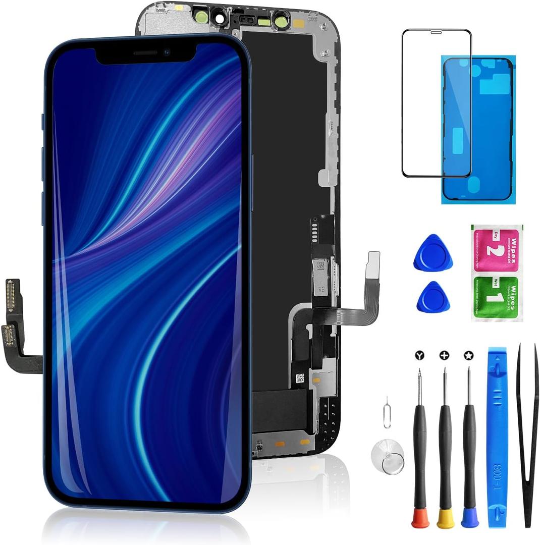 for iPhone 12/12 pro Screen Replacement Kit Black 6.1 Inch 3D Touch Digitizer Display LCD Screen Replacement Glass with Repair Tools Set for A2172, A2402, A2403, A2404 (For 6.1inch iPhone 12)