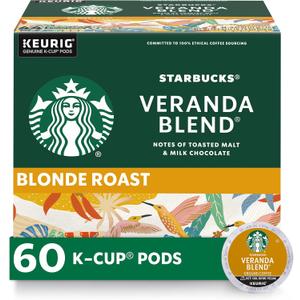 Starbucks K-Cup Coffee Pods, Starbucks Blonde Roast Coffee, Veranda Blend for Keurig Brewers, 100% Arabica, 6 boxes (60 pods total)