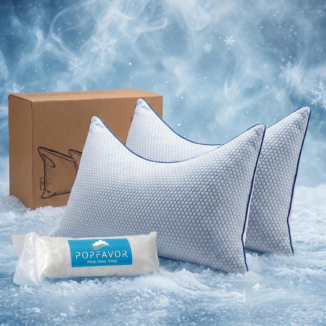 King Cooling Side Sleeper Pillow, Shredded Memory Foam Adjustable, King PACK2