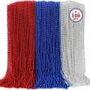 100PCS 4th of July Accessories, Independence Day Beads Necklace Bulk, Fourth of July Red Blue Silver Necklace Party Favors, Beads for Patriotic Parade Party Celebration Favors Decorations