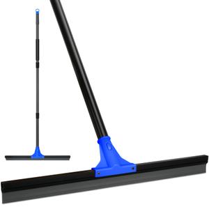 Floor Squeegee for Concrete and Tile Cleaning, 24'' Rubber Wiper Broom, Large Heavy Duty Water Scraper with 60'' Long Handle for Garage, Deck, Bathroom, Shower Glass, Window 