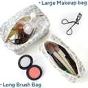 2 Pcs Makeup Bag Travel Cosmetic Bag，Cute Floral Quilted Makeup Bag Set for Women Girls，Cotton Travel Toiletry Zipper Make Up Pouch (Blue Floral)