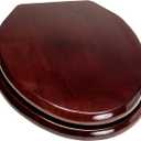 5Q1R2-16OB Solid Oak Traditional Design Toilet Seat with Solid Metal Hinges, Round, Mahogany with Oil Rubbed Bronze