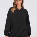 ANRABESS Womens Oversized V Neck Sweatshirt Fleece Long Sleeve Hoodies Pullover Comfy Top 2026 Outfits Teen Preppy Clothes Black X-Large