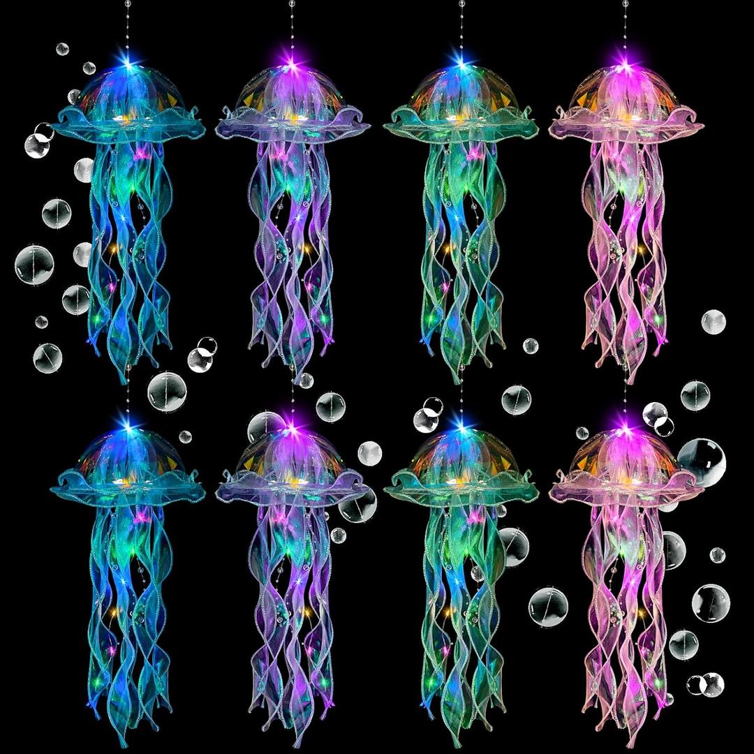 Jellyfish Decor, 8 Pcs Hanging Jellyfish Lanterns, Colorful Glitter Jelly Fish Decoration for Under The Sea Party Decorations Mermaid Theme Party Birthday Gifts for Women Girls Baby