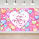 Mocsicka Valentines Day Decorations Banner Pink Sweet Conversation Hearts Valentines Day Backdrop Party Decorations Photo Booth Props (Pink, 6x3.6ft)