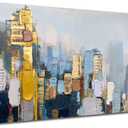 Arjun Neutral Wall Art Painting Abstract Art Wall Decor Canvas, Large Textured Skyline for Living Room Gold Painting Modern Wall Art for Men Bedroom Cityscape Artwork Home Office Wall Decor, 40"x20"