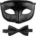 HyperFun Masquerade Mask for Men with Bow Tie Venetian Mens Masquerade Mask for Halloween Mardi Gras Prom Ball Party