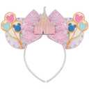 Glitter Castle Mouse Ears Headband Sequin Pink Bow with Balloons | Headbands for Halloween,Christmas,Birthday Party