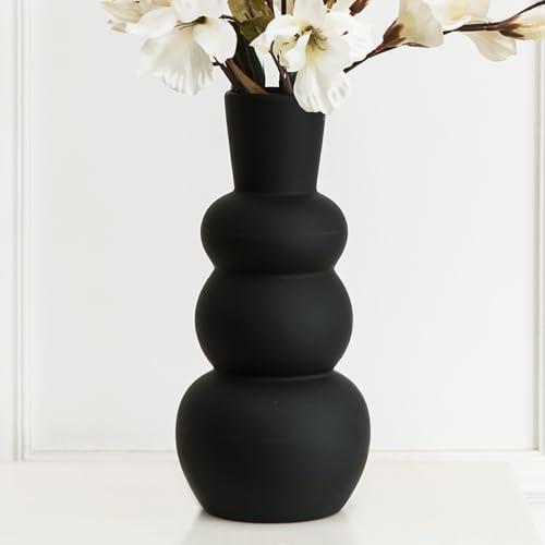 Tenforie Black Vase, Modern Ceramic Vase, Black Matte Clay Vases for Pampas Grass, Minimalist Home Fresh Flowers, Dried Flowers