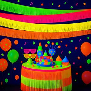 Tingjoo 12 Pack 120ft Glow in The Dark Party Supplies Neon Foil Fringe Garland Macaron Parade Float Neon Party Decorations Fluorescent Glow Tinsel Streamer Banner Table Skirt for 80s Birthday Holiday