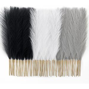 50pcs Pampas Grass 17in, Black and White Pampas Grass Artificial Fluffy Vase Filler Flower Arrangement for Home Party Living Room Decor(Black & Grey & White)