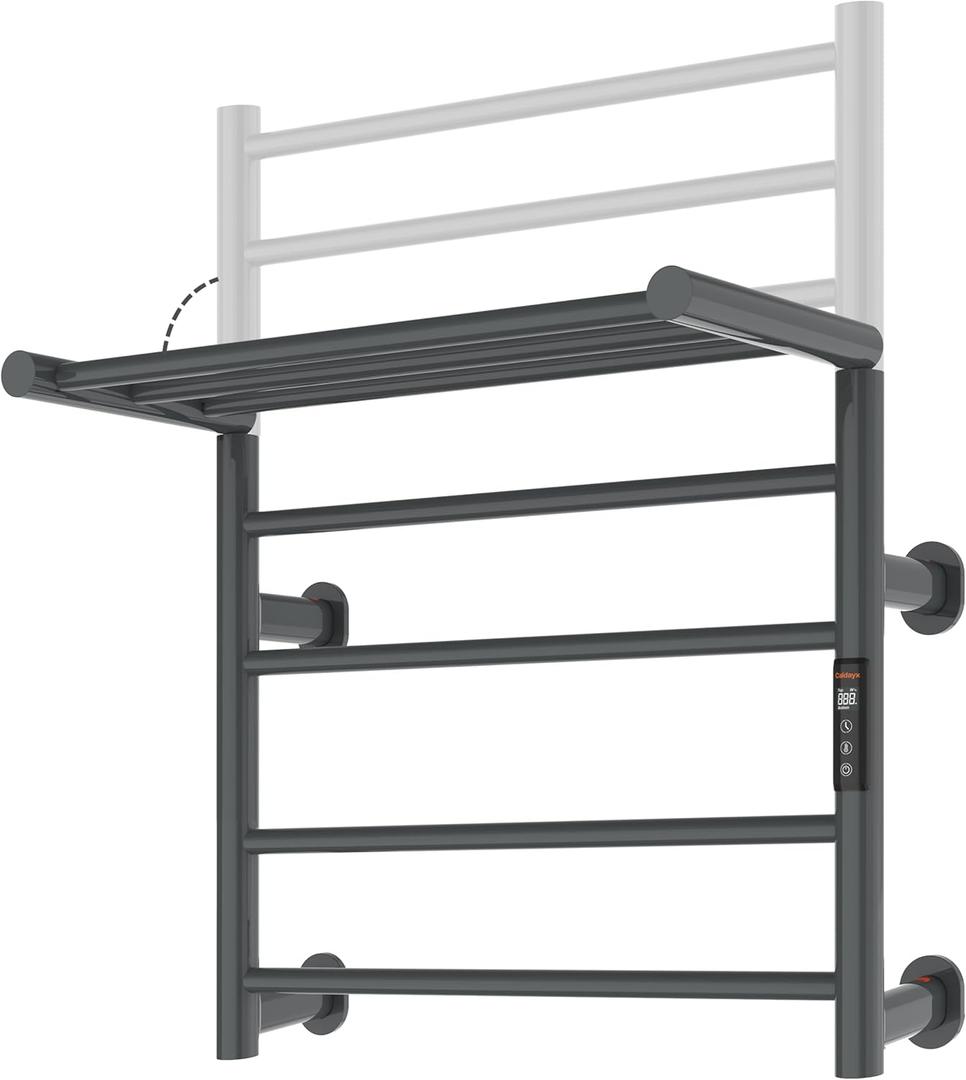 Foldable Heated Towel Rack, Dual-Zone Electric Towel Warmer Rack with Timer, GFCI Plug-in or Hardwired, Wall-Mounted, Drill-Free Installation, Twilight Gray, CA3-700X550-Standard-TG (H 27.56  W 21.65 Inches)