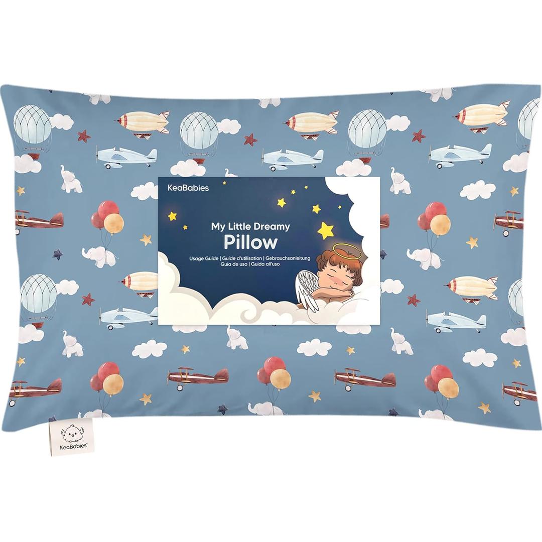 Toddler Pillow with Pillowcase - 13x18 My Little Dreamy Kids Travel Bed Pillows for Sleeping, Organic Cotton Small Pillowcase, Soft & Breathable, Machine Washable, Toddlers 2-5 years old (Up & Away)