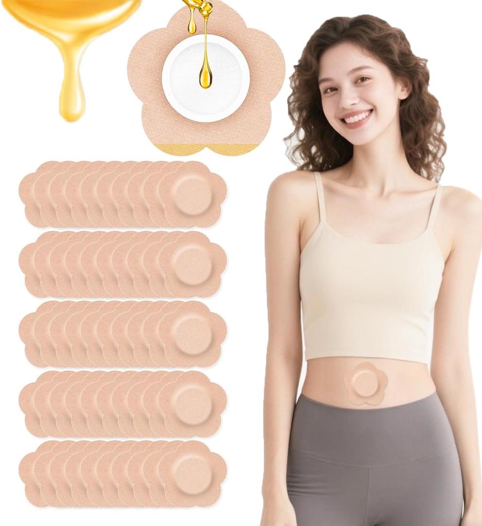 2 x 50PCS Castor Oil Patches, Organic Castor Oil Pack Wrap, Beige Disposable Self-Adhesive Pads for Belly Button, Leak-Proof Design for Women & Men, Portable & Easy to Use, No Wash (Oil Not Included)