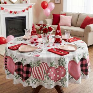 Valentines Day Tablecloth 60 Round, Valentine's Decorations for Home Table Cloth Rectangle, Valentine Day Pink Heart Decor Tablecloths Polyester for Picnic Party Dinner