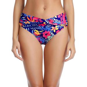 Tempt Me Women Twist Bikini Bottom Moderate High Cut Bathing Suit Bottoms Ruched Swimsuit Bottom, Size M