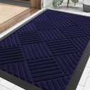 Smiry Front Door Mat Outside Entrance, Heavy Duty Outdoor Indoor Mat, Natural Rubber Doormat, Non Slip, Trap Dirt and Moisture, Easy Clean, Low Profile Patio Porch Entryway Mat, 29.5x17, Black Blue