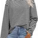 Womens Oversized Striped Long Sleeve Shirt Crewneck Sweatshirt Color Block Loose Pullover Top Teen Girl Y2K Clothes (Black, M)